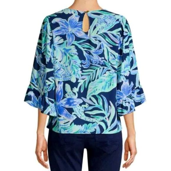NWOT $118 XL LILLY PULITZER LILEEZE Francis Top High Tide Navy Ready Set Gecko - Picture 2 of 4